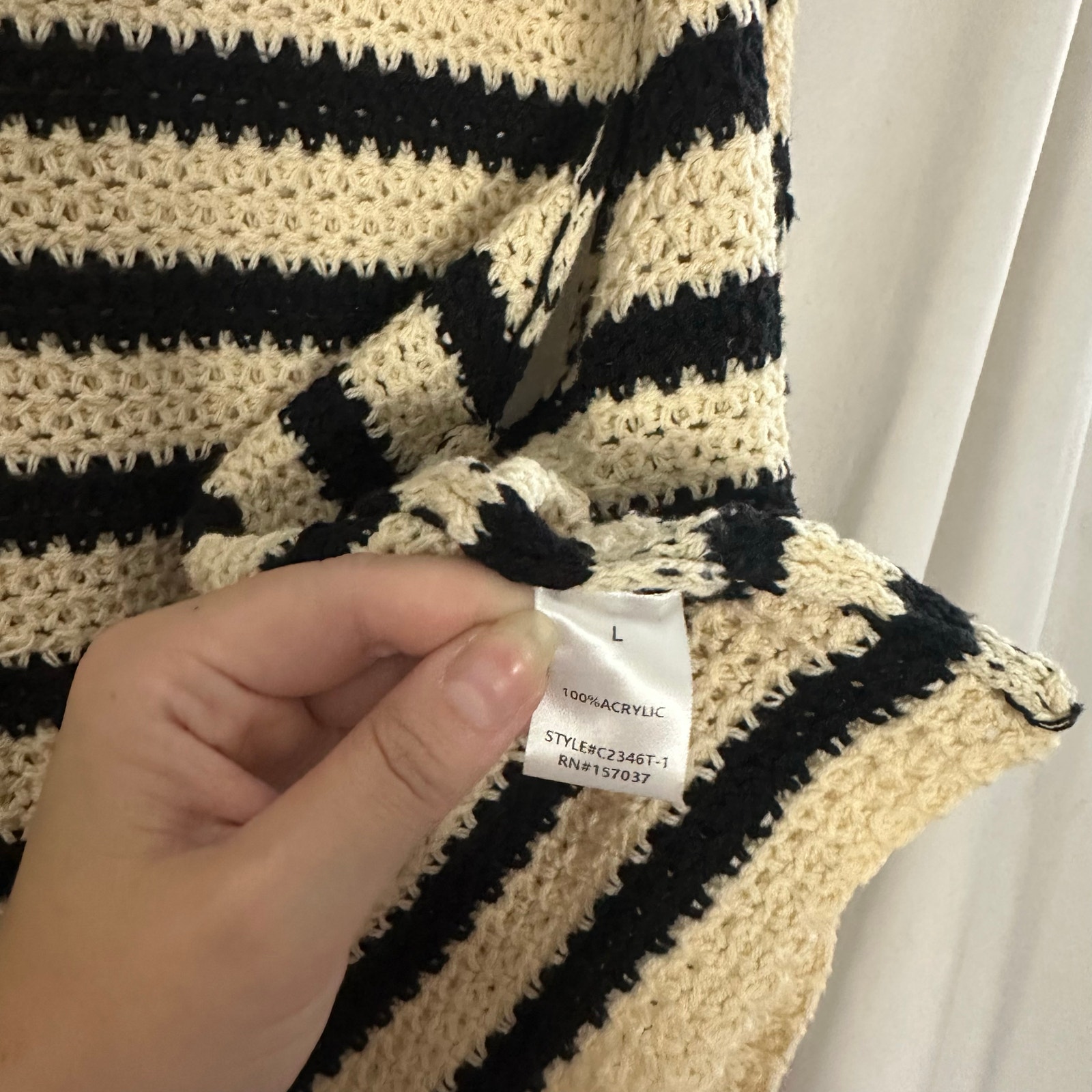 Isalis Crochet Knit Vest Top Cream Black Stripe Size Large — image 2 of 7